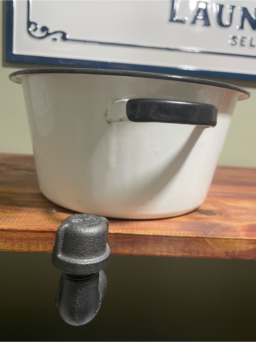 White Enamel Kitchen Pot with Black Handles